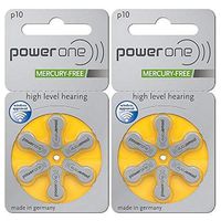PowerOne (60ea/pkg) p10 Zinc Air Hearing Aid Batteries (Yellow) Size 10 (2 Packs (60 Batteries))