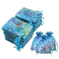 Luxbon 100Pcs Coralline Blue Organza Drawstring Bags Jewelry Pouches Wedding Party Candy Chocolate Christmas Favor Gift Bags 3.35" X 4.7"