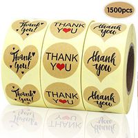 EOOUT 1500pcs Heart Shape Thank You Stickers, Kraft Paper Thank You Adhesive Labels, Heart and Round, 3 Patterns