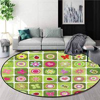 RUGSMAT Ladybugs Computer Chair Floor Mat,Abstract Spring Colorful Floor Mat Home Decor Round-71