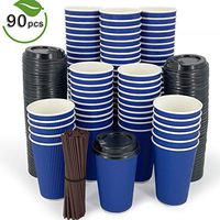 90 Pack 16oz Paper Coffee Cups With Lids Disposable To Go Hot Beverages Blue Coffee Cups for Party by Bulex