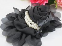 3pcs Chiffon Rose Flower Pearls Headband-Black
