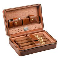 Volenx Leather Cigar Humidor, Spanish Cedar Humidor Cigar Case with Humidifier & Cutter, Hold 4 Cigars（Brown）