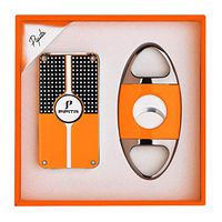 PIPITA Cigar Lighter and Cigar Cutter Set (2pcs/Set), Jet 3 Flame Cigar Lighter Torch and Cigar Cutter, Packing with Nice Gift Box (Silver, Lighter+Cutter)