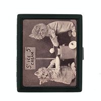 Perfection In Style Metal Cigarette Case Vintage Cat Design 014