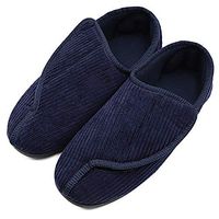 MEJORMEN Mens Diabetic Slippers Adjustable Warm Comfortable House Non-Skid Shoes for Swollen Feet, Diabetes, Swelling, Edema, Arthritis, Neuropathy, Stripe Navy, 12