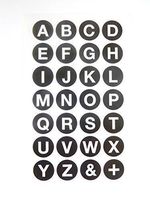 Small Alphabet A-Z Stickers, White Letters on Black 18mm (0.7 inch) Round Circular Sticky Labels