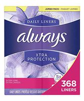 Always Xtra Protection Dailies Feminine Panty Liners for Women, Extra Long, 368 Count, Unscented (92 Count, Pack of 4 - 368 Count Total)