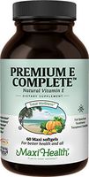 Maxi Health Premium E Complete | Gluten-Free 200 IU Vitamin E Capsules | All-In-One Supplement for Nutritional Support, Heart Health, and Immune System - 60 Kosher Capsules | NO SYNTHETICS
