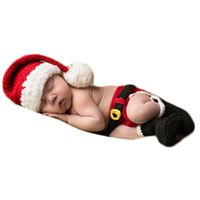 Baby Photography Props Boy Girl Photo Shoot Outfits Newborn Crochet Christmas Clothes Hat Shorts Boot Red
