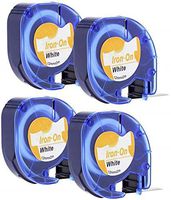 Airmall 4 Roll Iron-on Fabric Labels Replace Dymo Iron on Labels 18771 Compatible with Dymo LT LetraTag Printers, 1/2 Inch x 6.5 Feet, Black Print on White Clothes Labels for DYMO LetraTag LT-100H