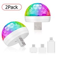 USB Mini Disco Lights, Party Lights Magic Disco Ball Light, Sound Activated Colorful Strobe LED Lights with 3 Plugs for KTV Club DJ Stage Atmosphere Christmas Party Interior Car Lights (White 2 Pack)