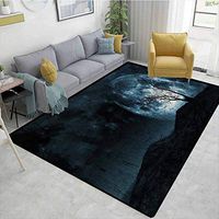 Bigdatastore Fantasy Sports Area Rugs for Bedroom, Night Moon Sky with Tree Silhouette Gothic Halloween Colors Scary Artsy Background, Fashionable High Class Living Bedroom Rugs(2.5'x 9')