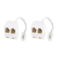 GFORTUN Beige 6P4C 4 Pin RJ11 Dual Female to RJ11 4 Pin Male Socket Plug Cord 2-Way Cable Splitter Adapter for Landline Telephone (2 Pack)