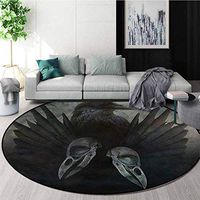 RUGSMAT Gothic Modern Machine Washable Round Bath Mat,Mystic Crow Spirit Wings Design Non-Slip Fabric Round Rugs for Bedroom Diameter-39