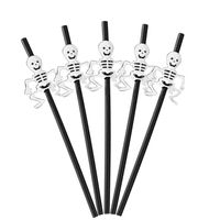 Halloween Straws Plastic Drinking Straws BPA Free Skull Skeleton Pumpkin Beverages Flexible Bendy Straw Replacement Tableware 8.7inch Novelty Halloween Party Favors (B)