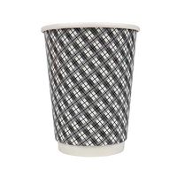 10 oz Disposable Paper Coffee Cups - Double Wall Gray Plaid Hot Paper Cups - Extremely - Hot Cup Factory - 25 Count