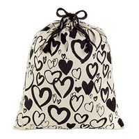 Hallmark 22" Extra Large Canvas Bag with Drawstring (Ivory with Black Hearts) for Valentines Day, Weddings, Bridal Showers, Anniversary and More