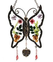 KY&BOSAM Color Gift Box God Bless Firefighters New Butterfly Suncatchers Glass Gifts for Firefighters for Birthday Wind Chime Pressed Flower Wings Embedded in Glass with Metal Trim Firefighters Heart
