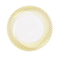 Party Essentials N984025 40-Count Hard Plastic 9" Divine Dinnerware China Lunch/Salad Swirl Rim Disposable Plates, White/Gold