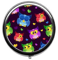 TaiGe Cute Owls and Hearts Pill Box/Pill case-Round Pill Box/case- Three-Compartment Pill Box/Pill case