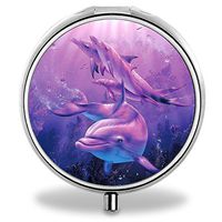 IMLONE Pill Organizer, Customized Cute Dolphin Pill Boxes with 3 Components and Mirror for Travelling and Daily Needs