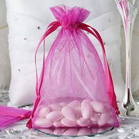 Tableclothsfactory 10PCS Fushia Organza Gift Bag Drawstring Pouch Wedding Favors Bridal Shower Treat Jewelry Bags - 5"x7"