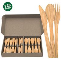 GreenBox Disposable Bamboo Cutlery Set | 240 Count (80 Forks, 80 Spoons, 80 Knives) | Reduce Plastic Waste with 100% Recyclable, Biodegradable, Sustainable, Compostable Cutlery