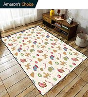 Christmas Animals Area Rug Office, Traditional Sweets of Xmas Party Gingerbread Cookies Lollipop Candies with Socks, Durable Carpet Area rug - Living Dinning Room Bedroom Rugs and Carpets(2.5'x 9')
