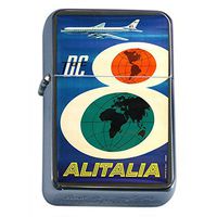 Silver Flip Top Oil Lighter Vintage Poster D-076 DC Jet Airlines Alitalia