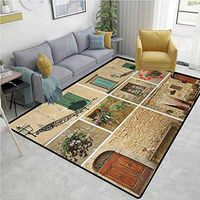 Italian Gingham Bath Mat 3D Digital Printing Mat, Pictures of Italian Lifestyle with Old Classic Shutter Window Stone Houses Print, Easy Maintenance Area Rug Living Room Bedroom Carpet(3'x 5')