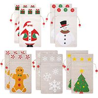 10 Pieces Christmas Drawstring Gift Bags Reusable Burlap Bags Sweet Candy Bag Pouch with Santa Snowman Design for Christmas Holiday Home Party Supplies