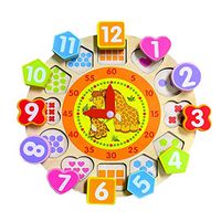 Teaching Sorting Clock - Kingwo Wooden Shape Sorting Clock Toy Teaching Time Number Blocks Lacing Beads Block Learning Educational Toys for Boys and Girls