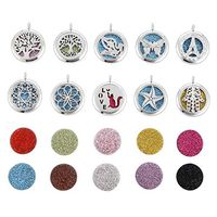 10pcs Mixed Tree of Life Butterfly Aroma Diffuser Charms Stainless Steel Tone Perfume Essential Oil Diffuser Necklace Pendant Locket Jewelry (Style 7)