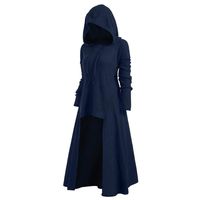 Womens Gothic Punk Asymmetric Hem Long Sleeve Loose Hoodies Dress Cloak Costumes Vintage High Low Sweatshirts Tunic Tops (Blue, L)
