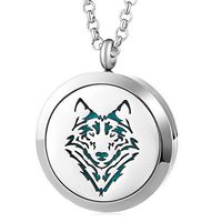 Garden Charms Wolf Hollow Out Aromatherapy Essential Oil Perfume Diffuser Locket Jewelry Necklace Pendant with 5pcs Refill Pads (necklace C)