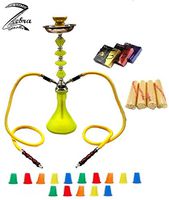 Zebra Smoke Series: 21" 2 Hose Medium Jewel (A1) Hookah Complete Set Combo KIT w/Instant Charcoal (Like Three Kings Charcoal), Zebra smoke: Tanya Series (Yellow)