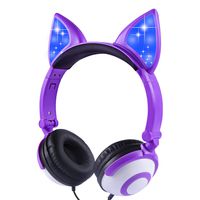 Kid Headphones with LED Glowing Cat Ears Headphones, Ifecco Wired Kids On-Ear Headsets Support 3.5 mm Audio Jack Headset, 85dB Volume Limited Cute Cat Ear Headphones for Girls (Purple)