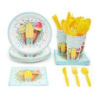 Ice Cream Party Supplies, Disposable Dinnerware Set (Serves 24, 144 Pieces)