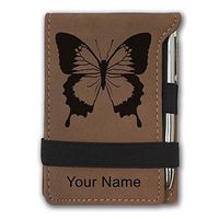 Mini Notepad, Swallowtail Butterfly, Personalized Engraving Included (Dark Brown)