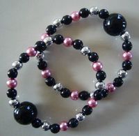 Queasy Beads® ~ Two (2) Authentic Stylish Motion Sickness Anti Nausea Acupressure Bracelets in Beautiful Nightfall ~ Genuine, High Quality Black, Pink, Sterling Silver Beads for Natural Nausea Relief