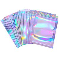 100 Pieces Resealable Smell Proof Bags Foil Pouch Bag Flat Ziplock Bag for Party Favor Food Storage (Holographic Color, 3 x 4 Inches)