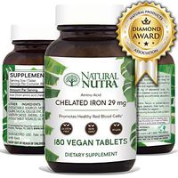 Natural Nutra Chelated Iron Supplement for Women and Men, Slow Release for Maximum Absorption, Heart Health and Blood Builder Formula, Vegan, Non-GMO, Gluten Free, 180 Tablets