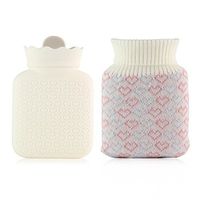 Hot Water Bottle Premium Food Grade Silicone Water Bag Can be Heated in The Microwave Oven with Knit Cover, Great for Quick Pain Relief, Hot and Cold Therapy by Bellagione (White-Short)