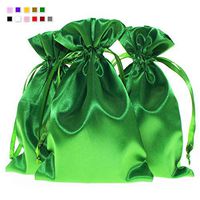 Knitial 6" x 9" Green Satin Gift Bags, Jewelry Bags, Wedding Favor Drawstring Bags Baby Shower Christmas Gift Bags 50 per Pack