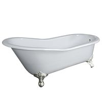 67" Cast Iron Slipper Tub with 7" Faucet hole Drillings & Brushed Nickel Feet-"Clay"