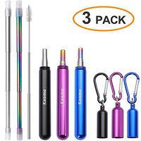 3 Pack Metal Straws Reusable Stainless Steel Straws Collapsible Drinking Straws with Travel Case Cleaning Brush Silicone Tips Black/Blue/Purple