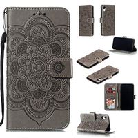 Cfrau Wallet Case with Black Stylus for iPhone XR,Beautiful Mandala Sunflower Embossed PU Leather Magnetic Flip Stand Soft Silicone Card Slots Case with Wrist Strap - Gray