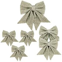 Regent Christmas Glitter Bows (6 Pack) Silver, Assorted Sizes
