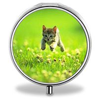 Cat Pill Case, Round Stainless Drug Organizer Container Medicine Cover for Pocket Daily&Weekly